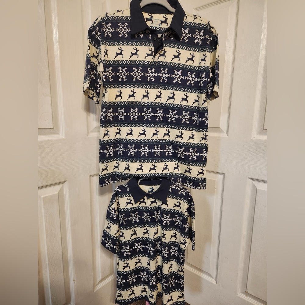 Matching Navy and Cream Reindeer Polo Shirt